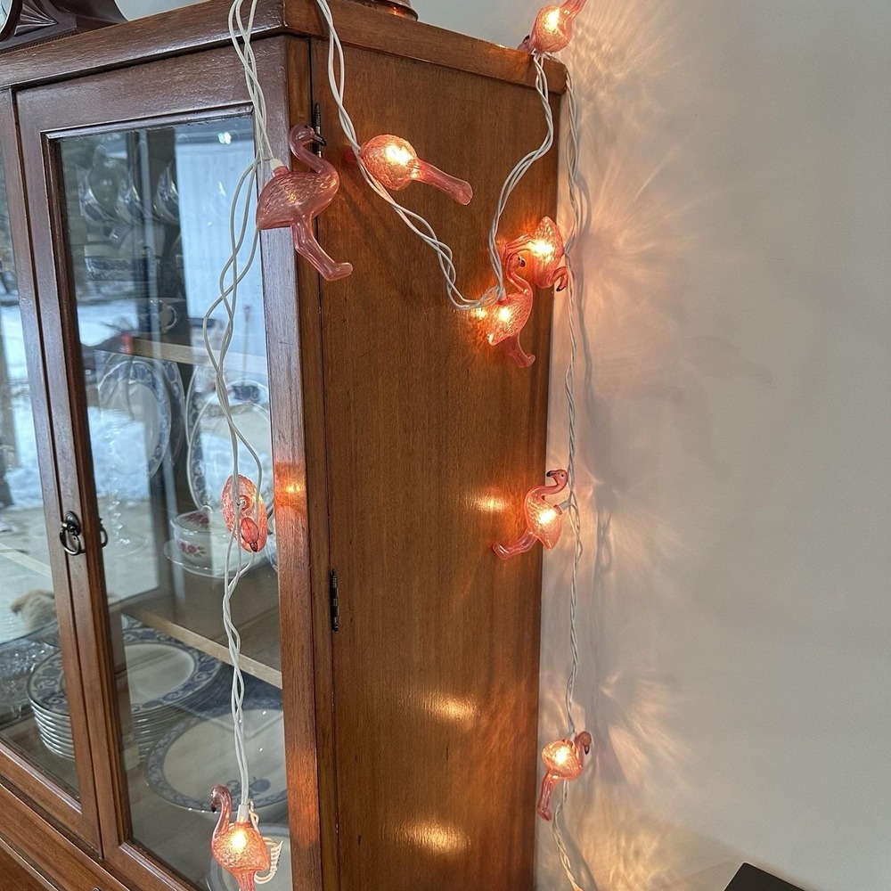 VTG Blow‎ Mold 20 Flamingo String Lights Tropical Party Luau READ Clear Pink